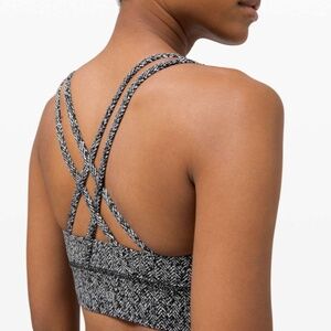 Lululemon Energy Bra Long Line Sz 8 in Scattered Herringbone Black White